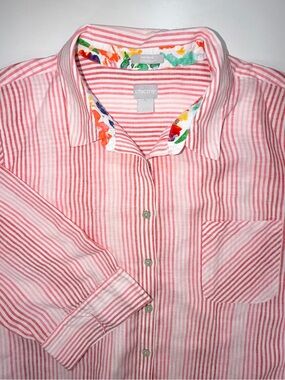 Chicos No Iron FreshChic 100% Linen Button Down Shirt 3/4 Sleeve Sz 4 2XL 20